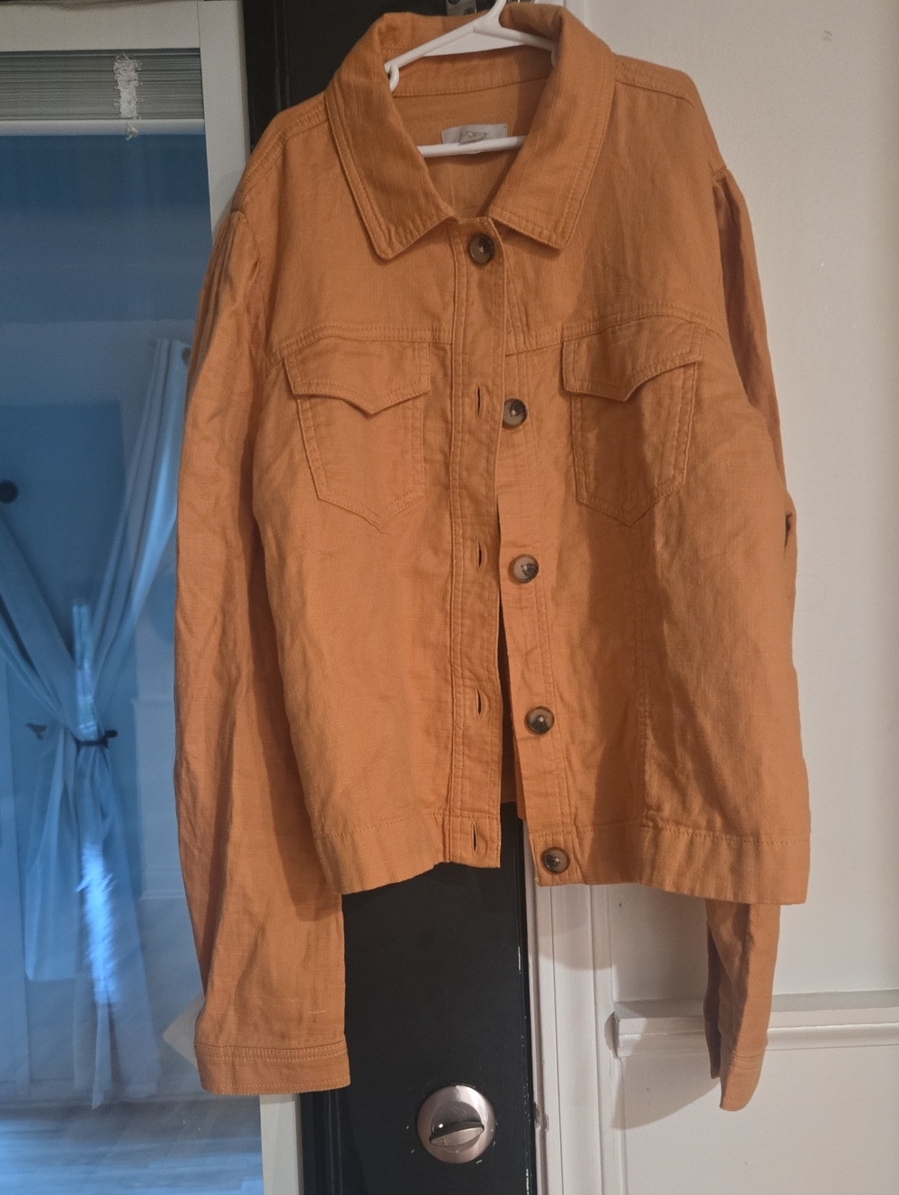 LOFT Button-Front Cotton Jacket in Rust Orange
